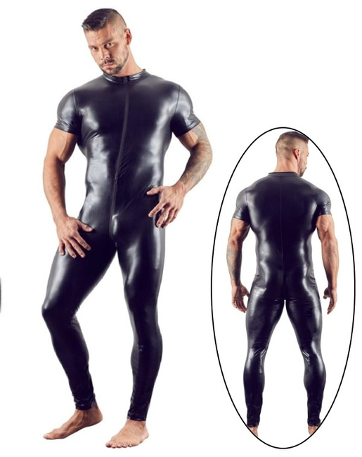 Męski kombinezon z suwakiem body wetlook catsuit